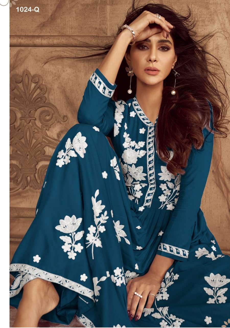 LAKHNAVI VOL 4 NEW COLOR HEAVY REYON LAKHNAWI WORK KURTI WITH PLAZZO AND DUPATTA BY S3FOREVER BRAND 1024 Q C